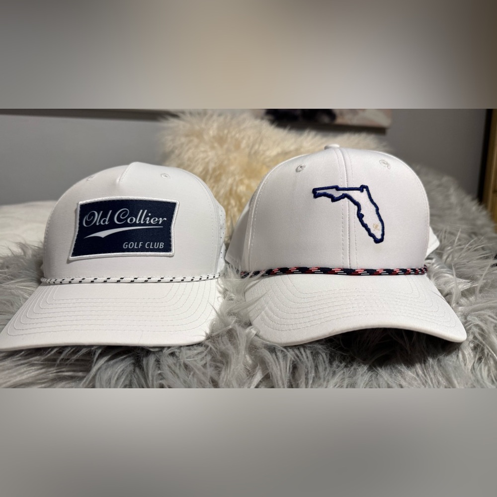 Florida, White baseball hat, Old Collier golf club lot of 2